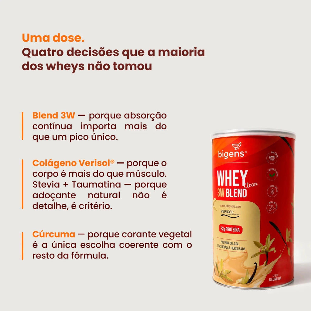 Whey 3W Blend Clean | Whey Isolado, Concentrado e Hidrolisado, Com Colágeno VERISOL®, Sabor Baunilha 22g de Proteína 450g - Bigens